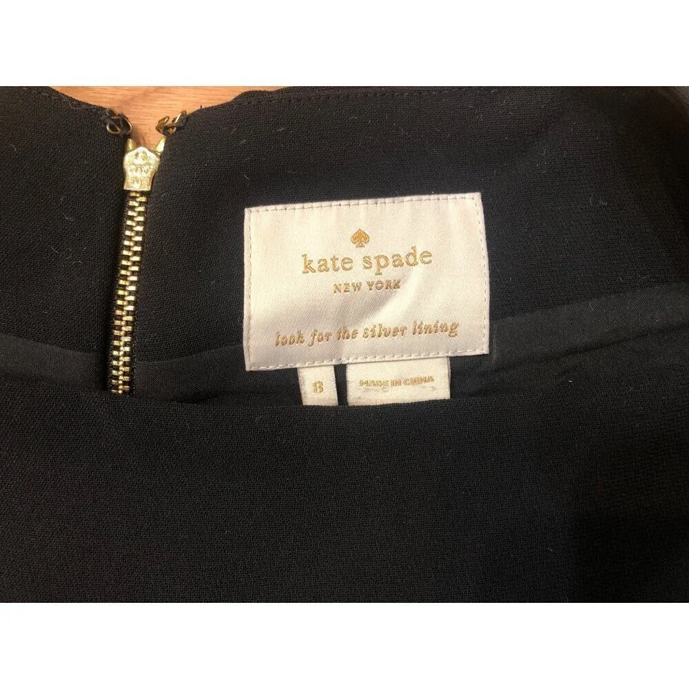 Kate Spade Shift-Flare Cut Black 3/4 Sleeve Dress Size 8